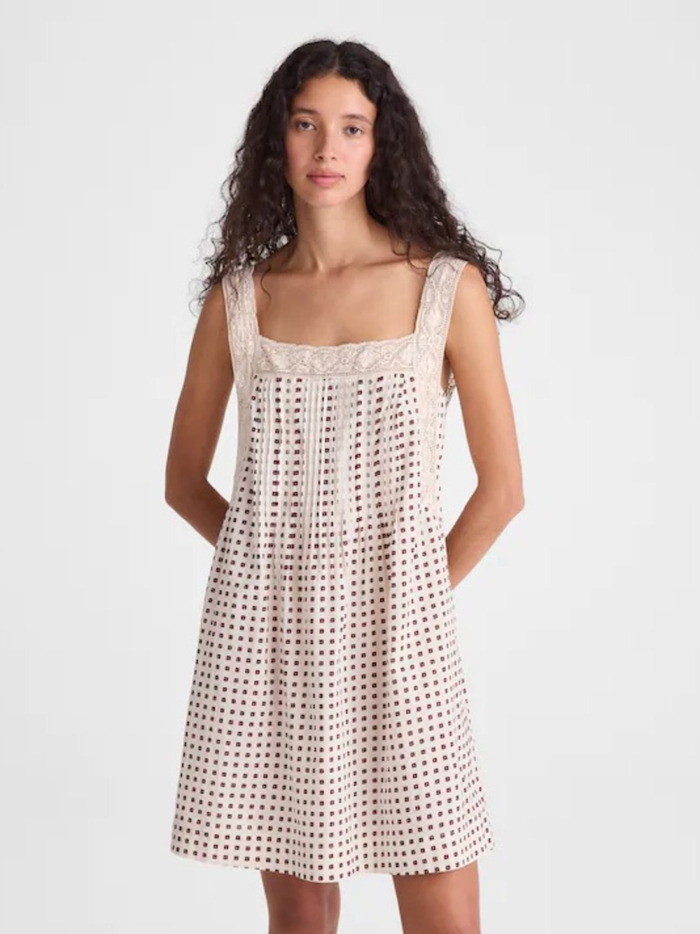 Madewell Eyelet Cotton Sundress in Beige with Square Neck